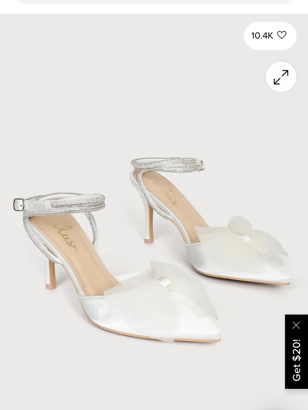 Lelanee White Satin Rhinestone Bow Ankle Strap Pumps
